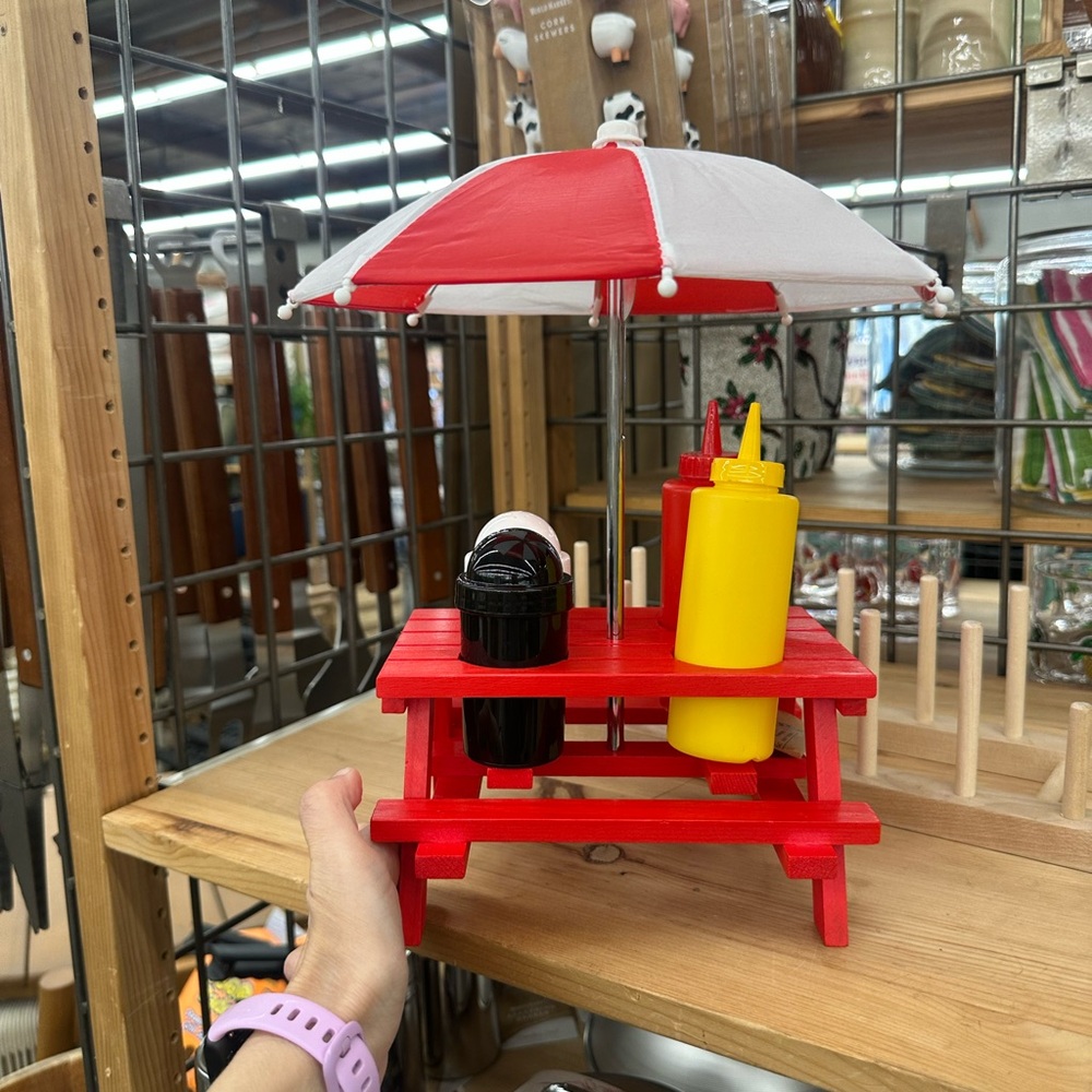 Cost Plus World Market Red and White Picnic Condiment Caddy with Umbrella - Picture 3 of 4